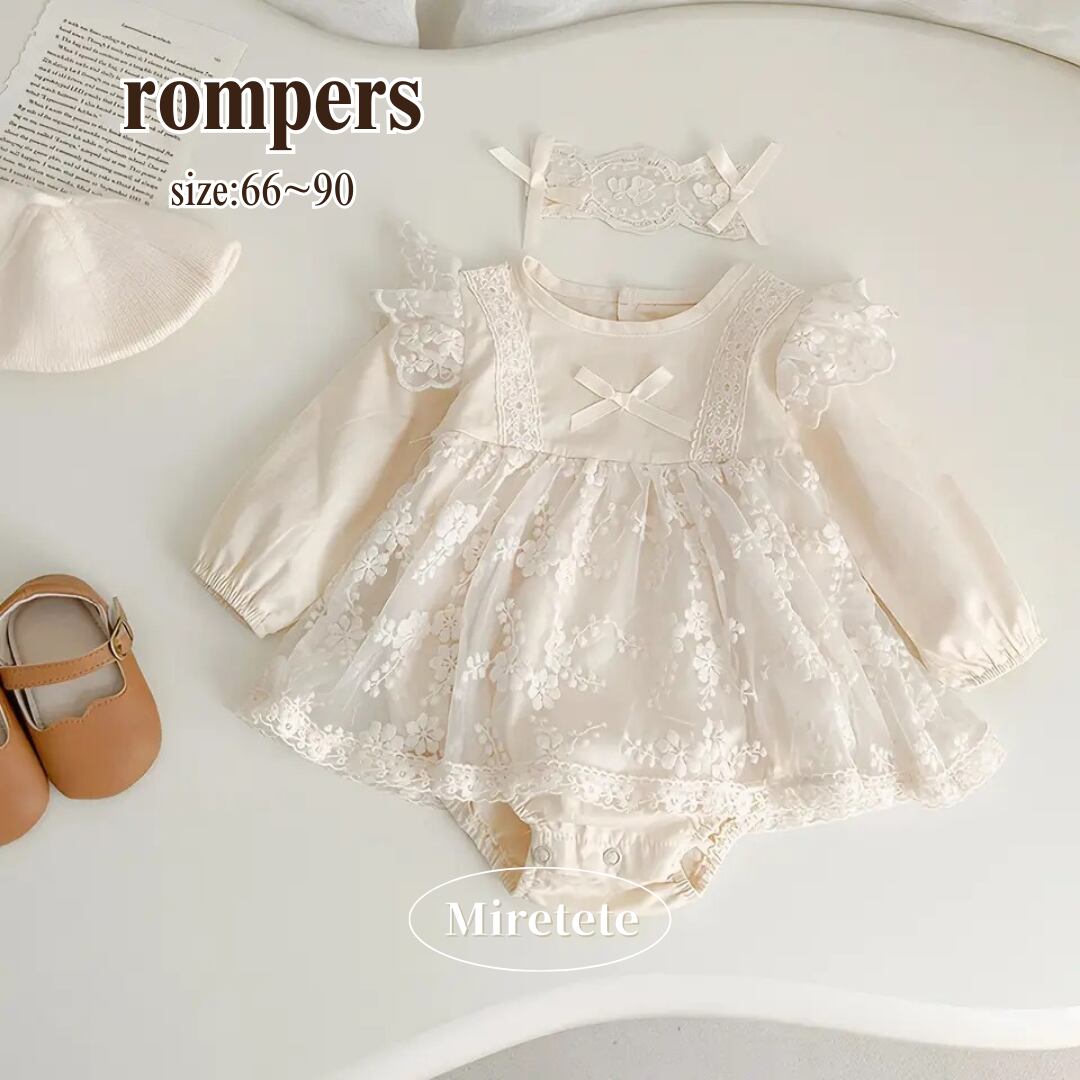 【取寄】ガーリーなレースワンピース風ロンパース