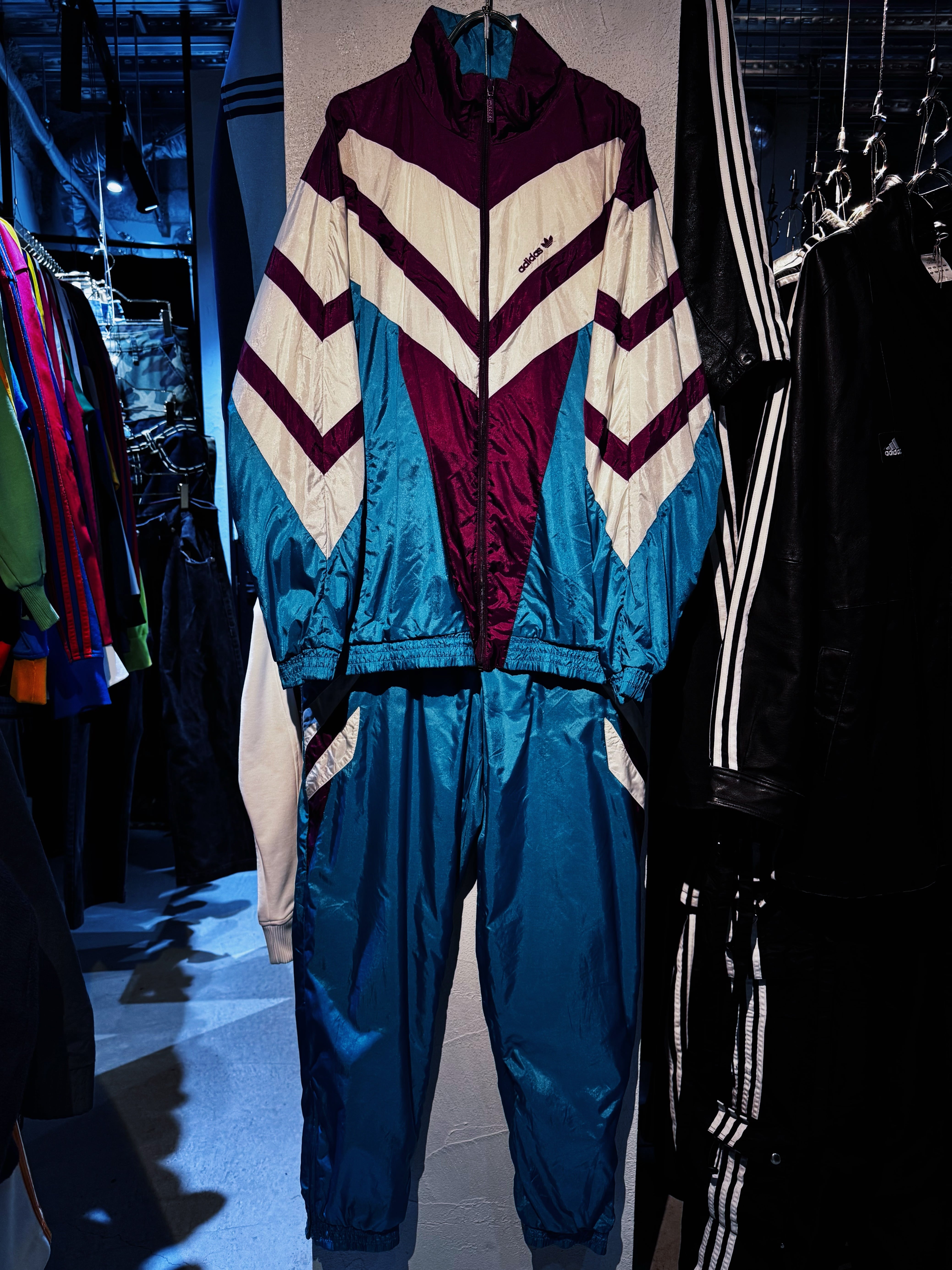 80's"ADIDAS"EURO vintage switching color nylon track jacket set up