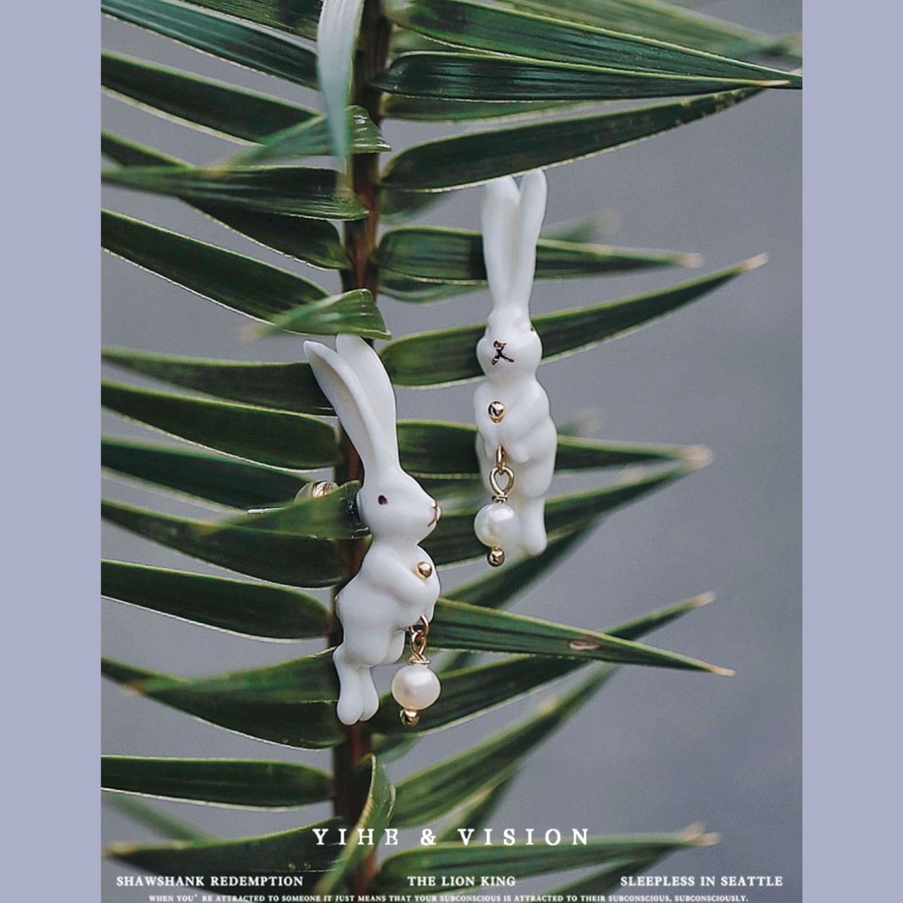 ゴールド尻尾のパールを持ったセラミックうさぎピアス  E00181