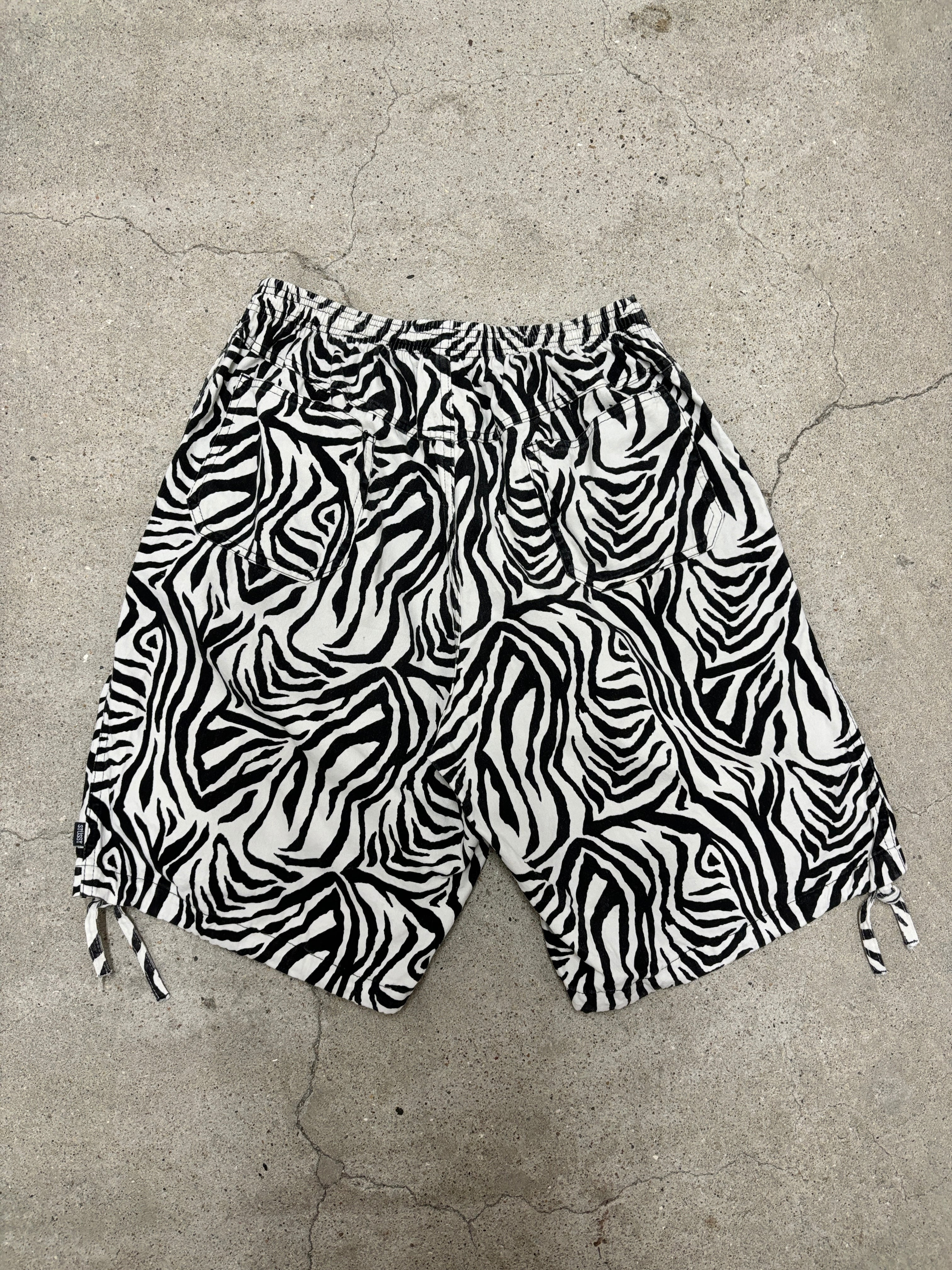 stussy 短パン 00s OLD STUSSY/Zebra pattern Easy Shorts/USA製/L/ゼブラ柄