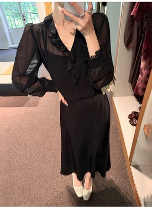 V-neck Chiffon Shirt Camisole Set up【H00079】