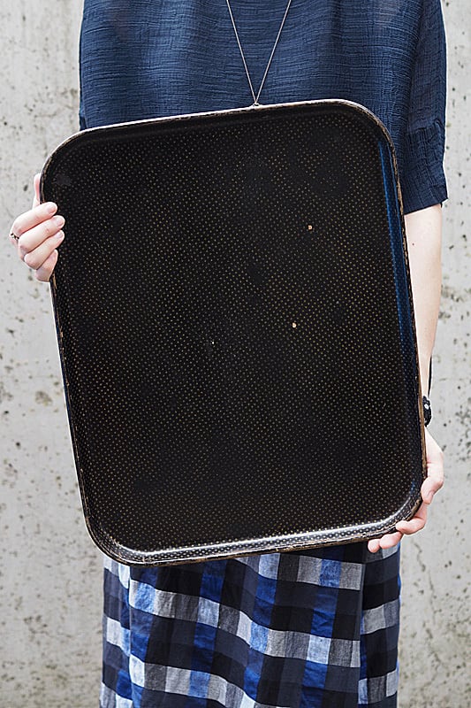 射干玉黒のパピエマシェトレイ/ Lサイズ-antique papiermache tray No