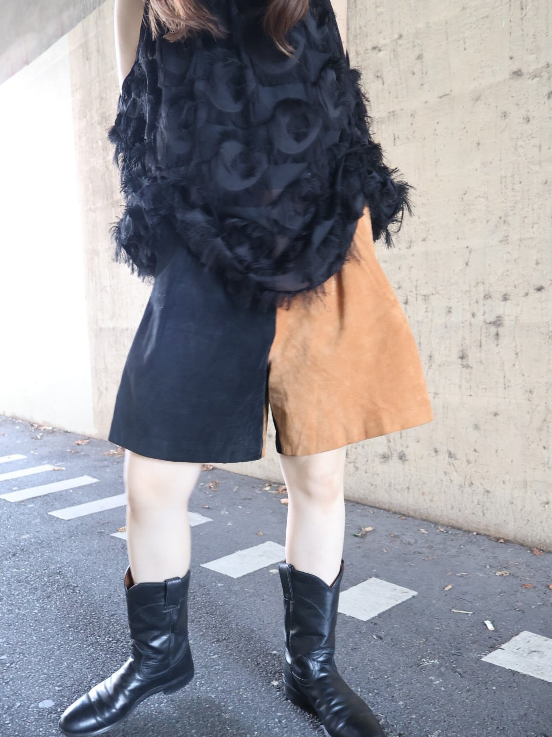 bi-color suede shorts【1858】