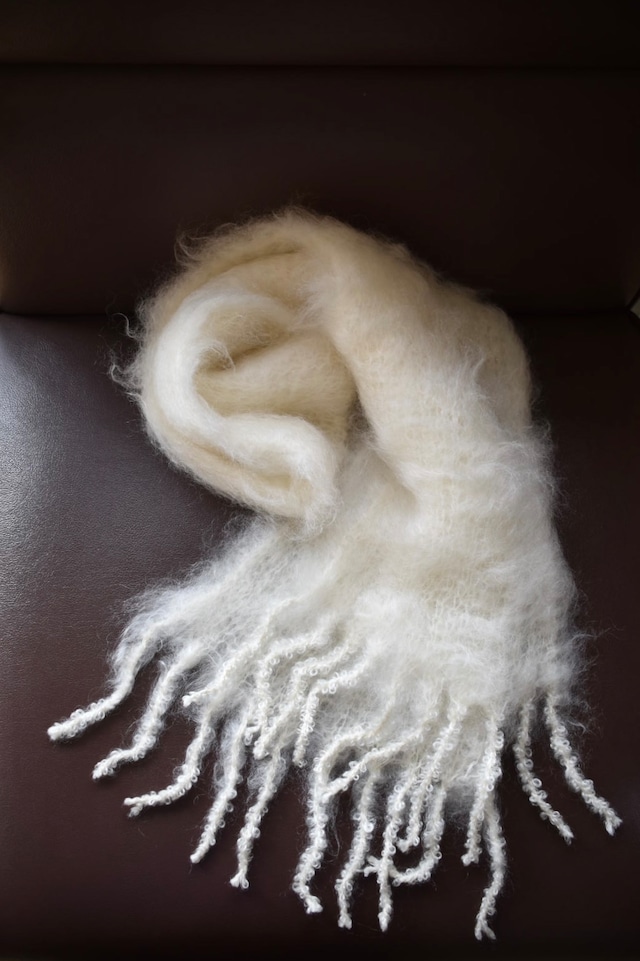 Baby Mohair Knit Scarf / WHITE