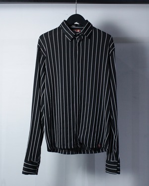【Caka BLACK】Stripe Pattern Vintage L/S Sheer Shirt