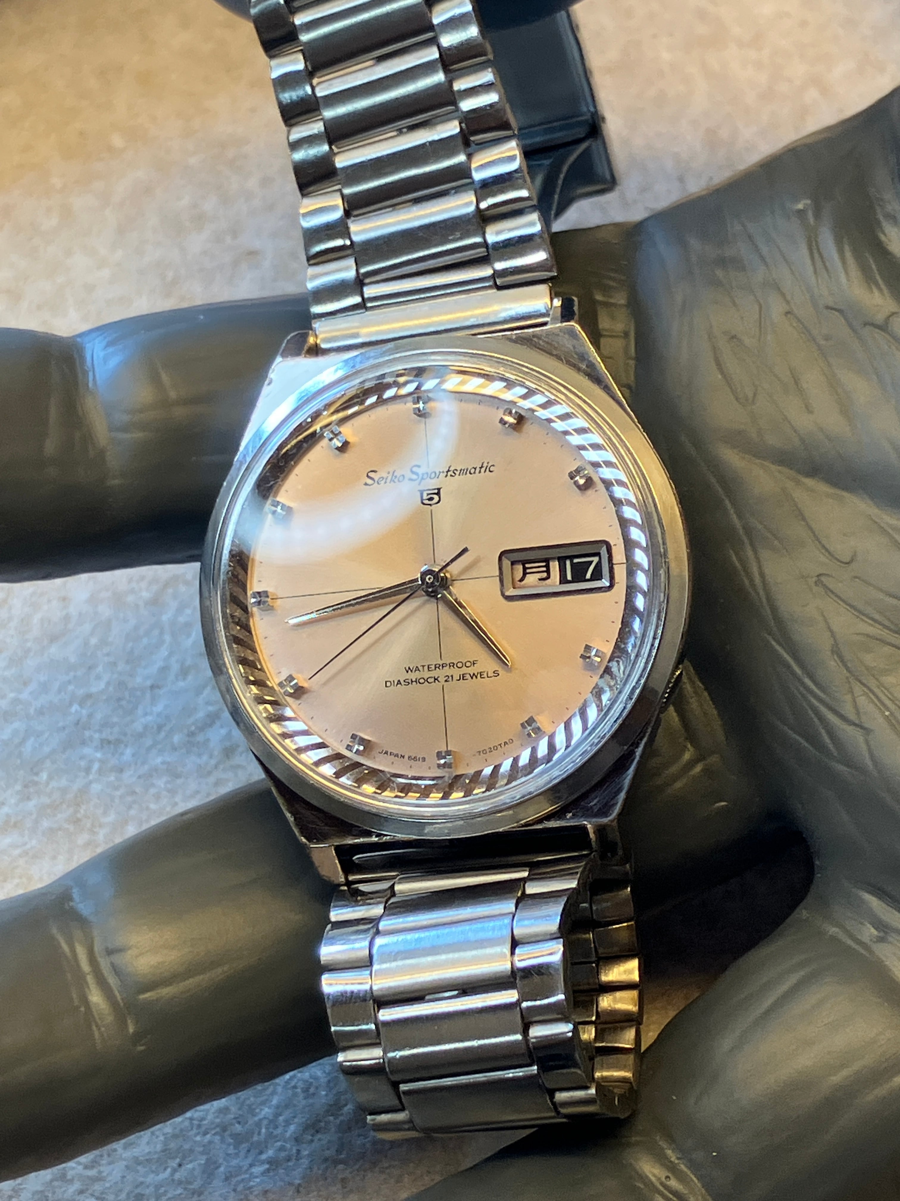 1965年6月製】SEIKO 5 Sportsmatic 6619-7020／自動巻き 円縁銀輪薄銅
