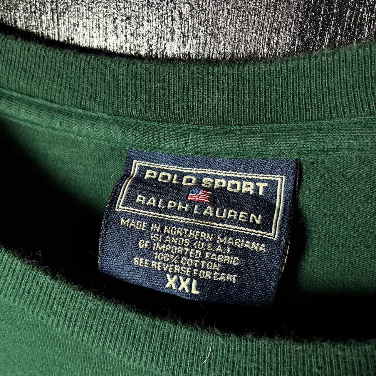 90s USA製 POLO SPORT RALPH LAUREN ロンT 緑 袖プリント ポロスポーツ