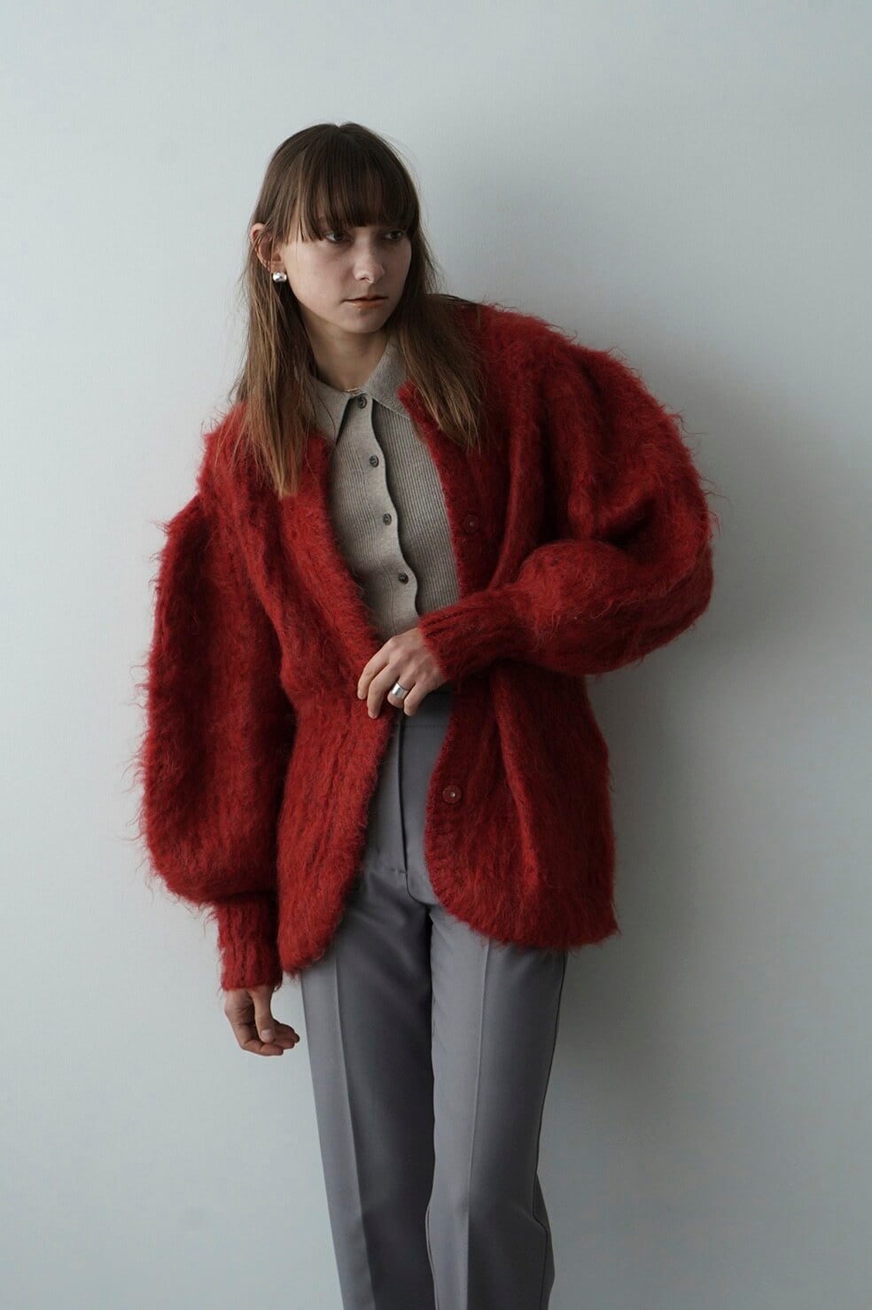 CLANE COLOR MOHAIR SHAGGY CARDIGAN カーキ