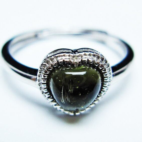 モルダバイト リング モルダウ石 指輪 ハート フリーサイズ 13号 一点物 メール便可 [M便 1/20] 199-618