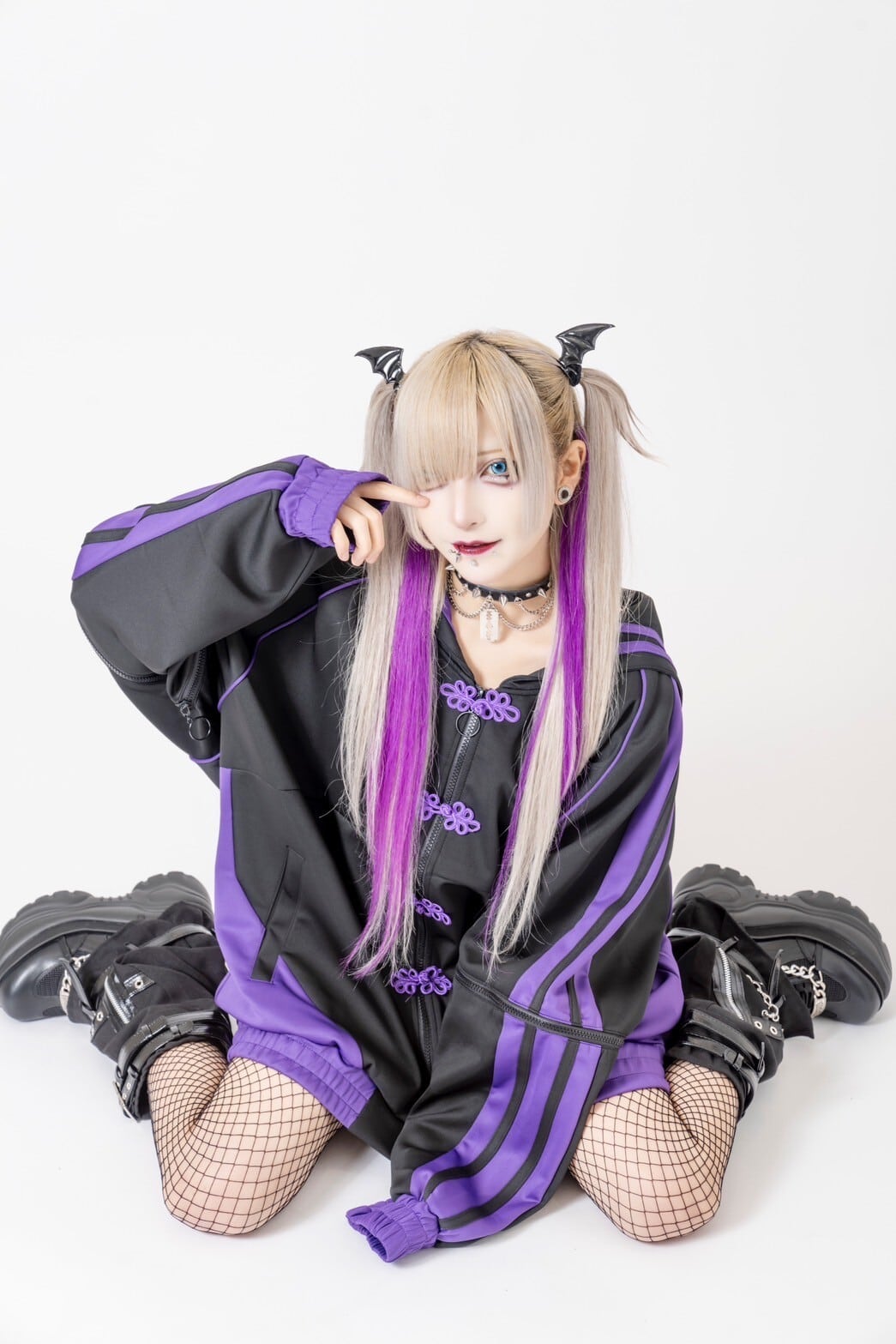 美品　PSYNYXX セーラーチャイナジャージ　袖ジップ　パープル　アウター PSYNYXX セーラーチャイナジャージ サブカル 地雷 | 韓国系ユニ