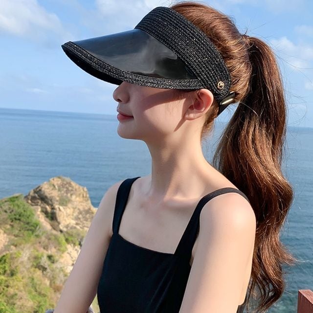サンバイザー 帽子 韓国 黒 夏 海 プール UV お洒落