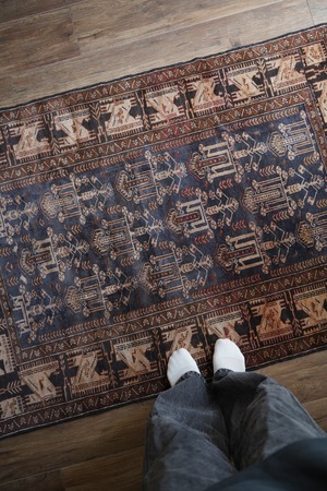 【1076】Vintage Afghan Maliki family Baluch rug 1980's