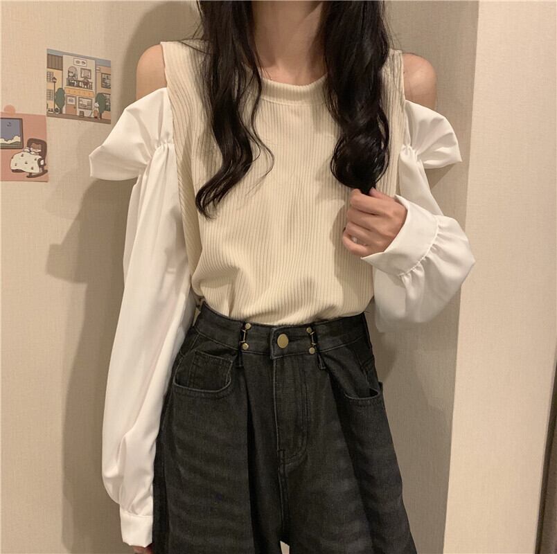 セーター スプリングオータムスタイルスリム薄手シャツ トップス ロング 春物 秋物 オフショルダー 1号婦人37238450804