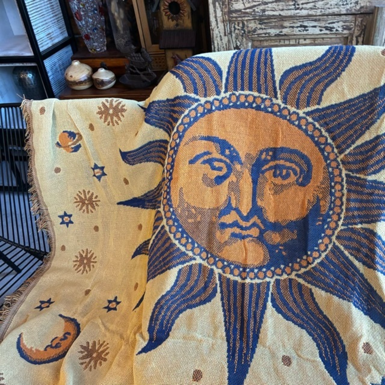 TOPANGA Homefurnishing Solar System Throwket 130×180cm　ソーラーシステムスローケット　ベージュ　ボヘミアン　ソファカバー　ベッドカバー　ブランケット　カーテン