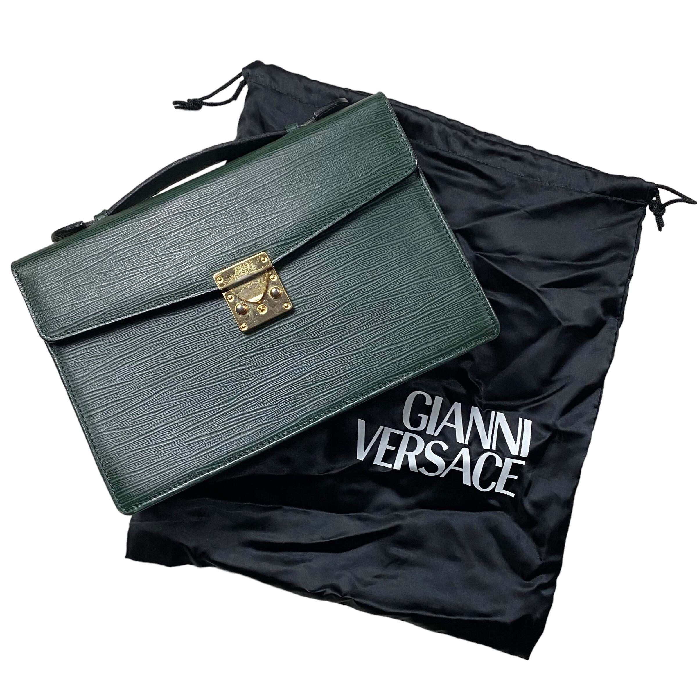 GIANNI VERSACE green leather mini briefcase | NOIR ONLINE powered by BASE