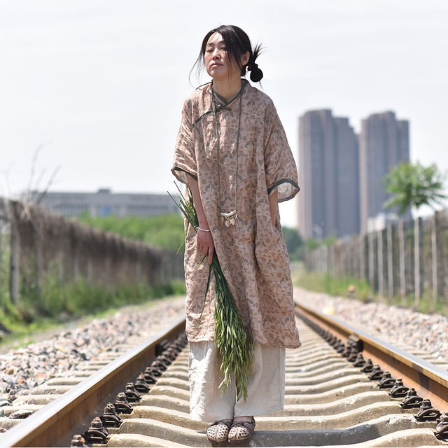 スプリングサマースタイルスタンダードプリントドレス レトロ 春物 夏物 Yiranxuaディースワード65917759932