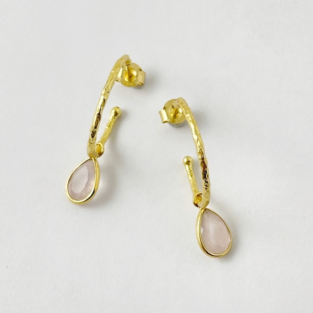 Gold Coating 2Way ローズクォーツ  スタッド フープ ピアス