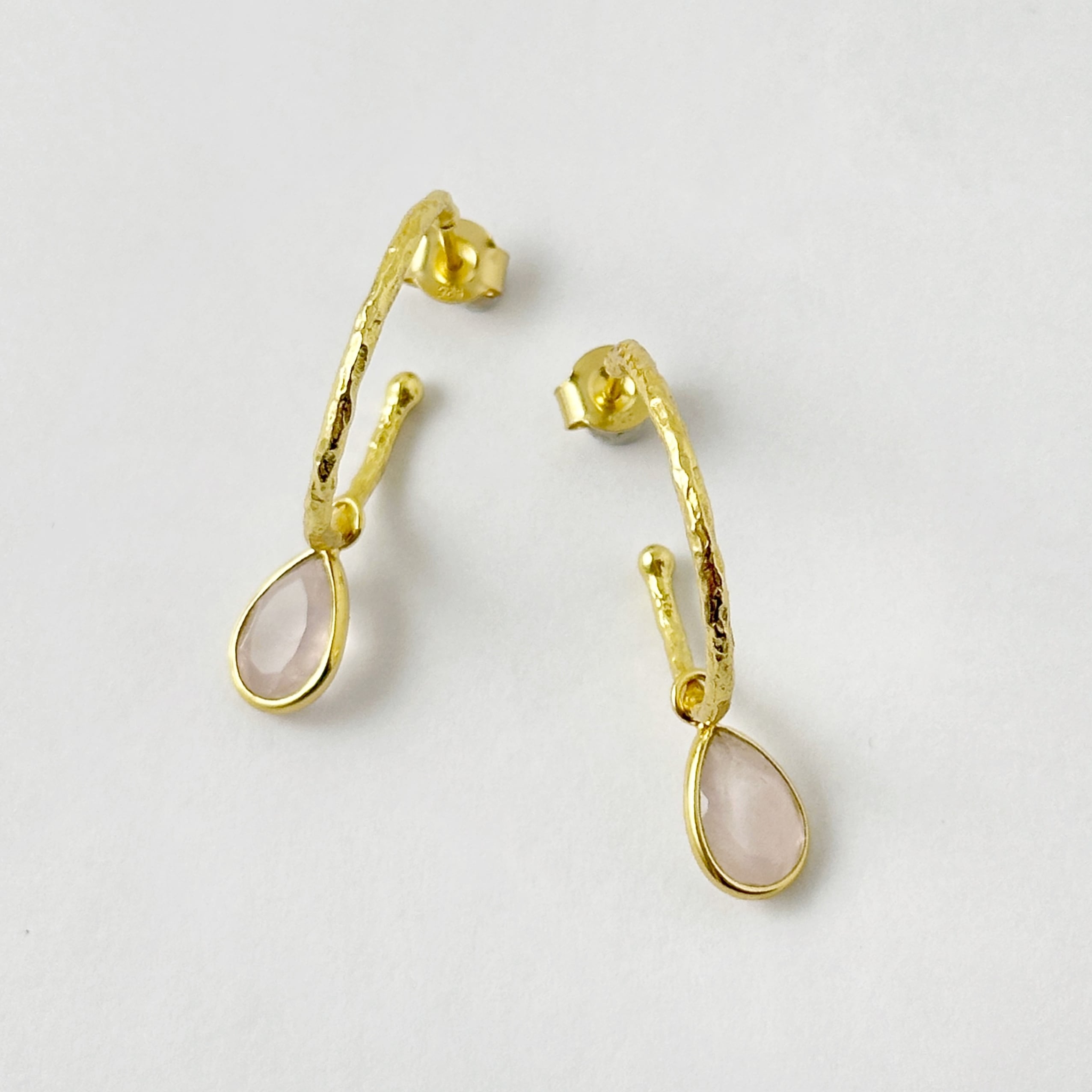 Gold Coating 2Way ローズクォーツ スタッド フープ ピアス