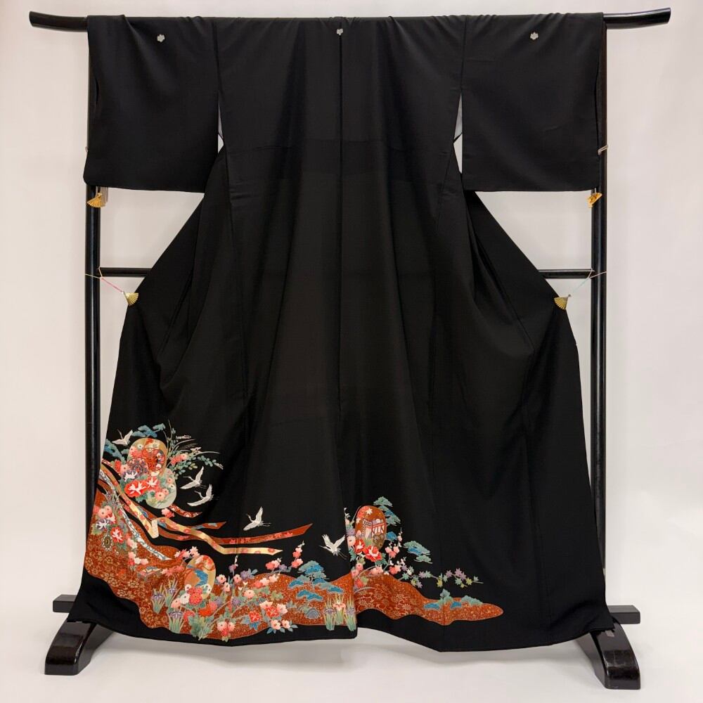 黒留袖 リサイクル着物 安い 裄68cm L size リメイク 中古 礼装 ポリエステル リユース 6213