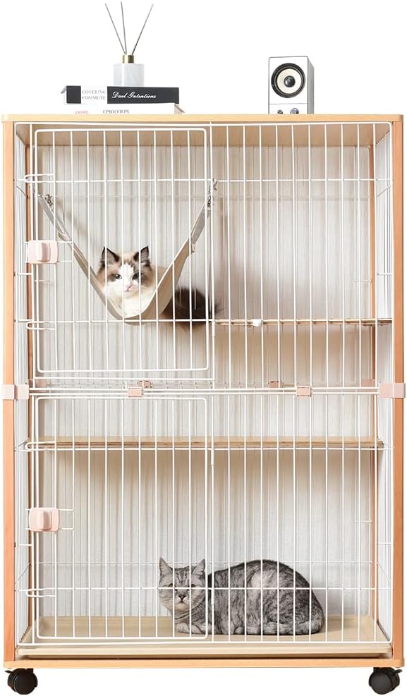 ピンクの猫用キャットケージ 2段式 キャットケージ ピンク 大型 多頭