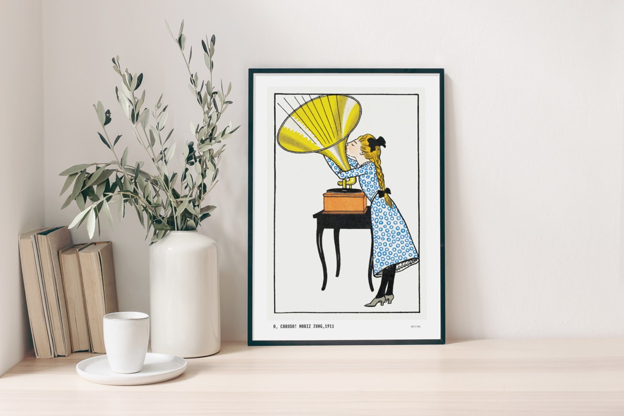 オー、カルーソ！ | AP070 | ポスター モーリッツジャング リトグラフ 女の子 蓄音機 - 2