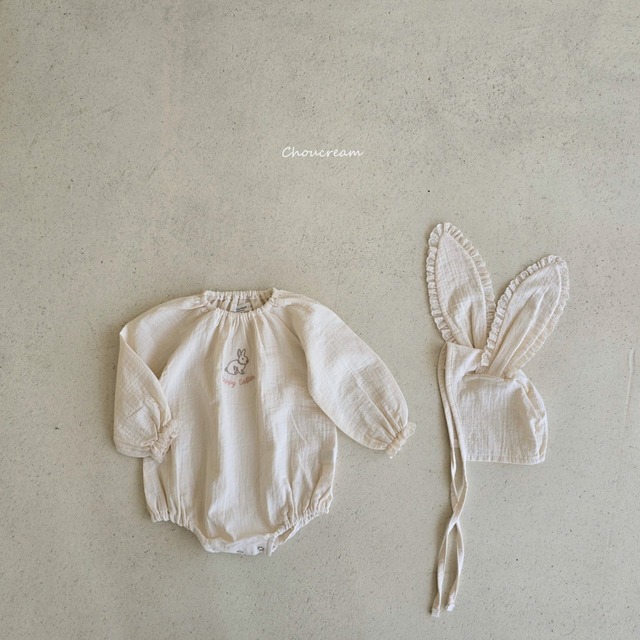 cream 12m(80)［即納］lovely rabbit suit (bonnet set) / chou cream