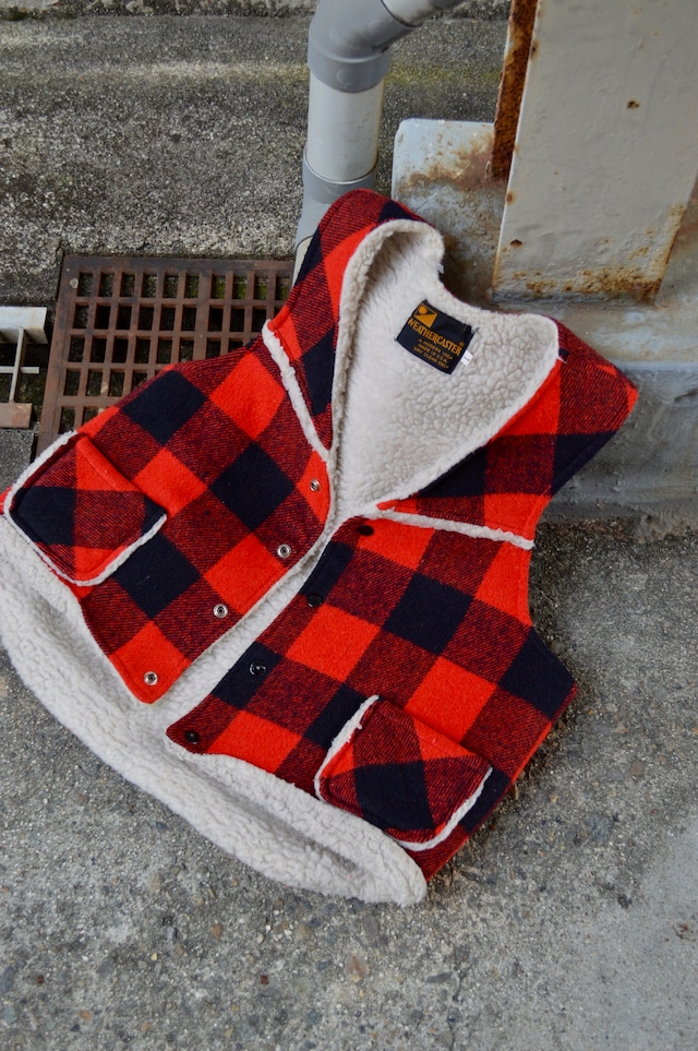 WEATHERCASTER 70s Baffalo Check Wool Boa Vest Made in USA Vintage ウェザーキャスター 1970 ウールボアベスト US古着