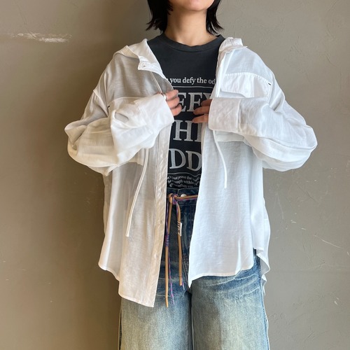 【 Pauline Bleu 】フードリネンシャツ