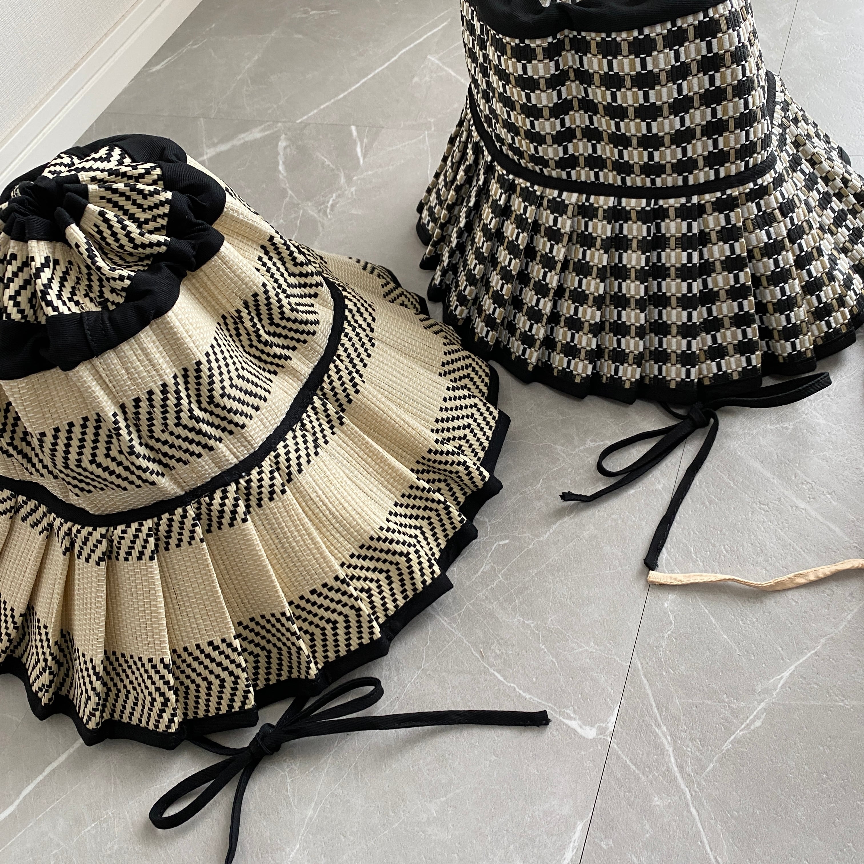 オシャレ麦わら帽 説明文読んで購入を!☆ plaid pleats straw オシャレ麦わら帽 説明文読んで購入を!☆ plaid pleats straw