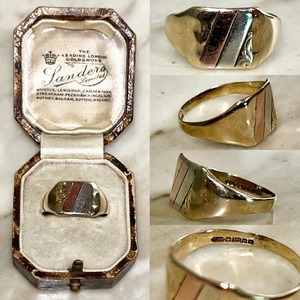 vintage c1986 9ct tri-color gold signet ring