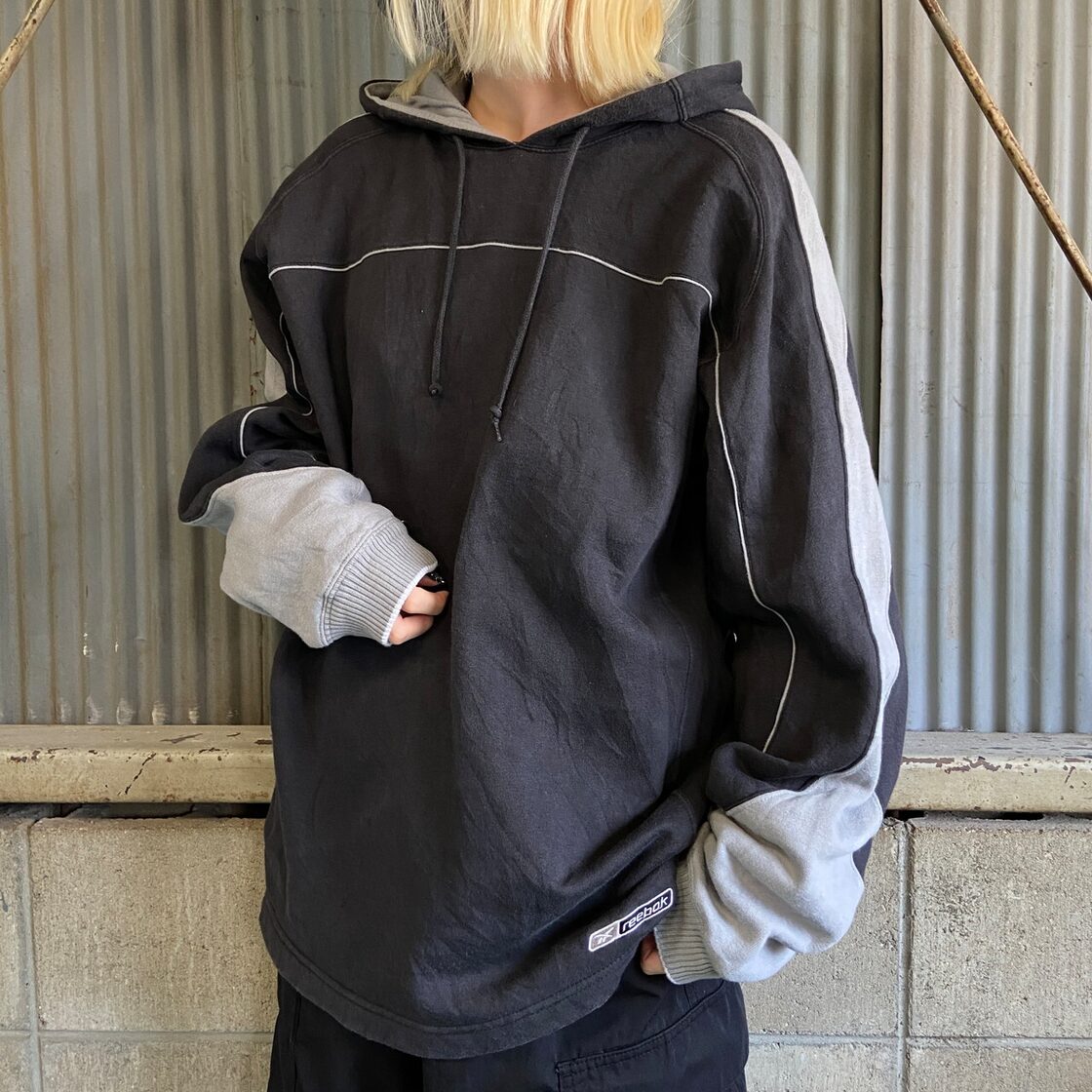 00年代 Reebok リーボック 切り替えデザイン スウェットパーカー 