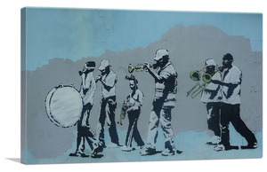 バンクシー「ガス ブラスバンド ミュージシャンズ/Gas Brass Band Musicians」展示用フック付きキャンバスジークレ