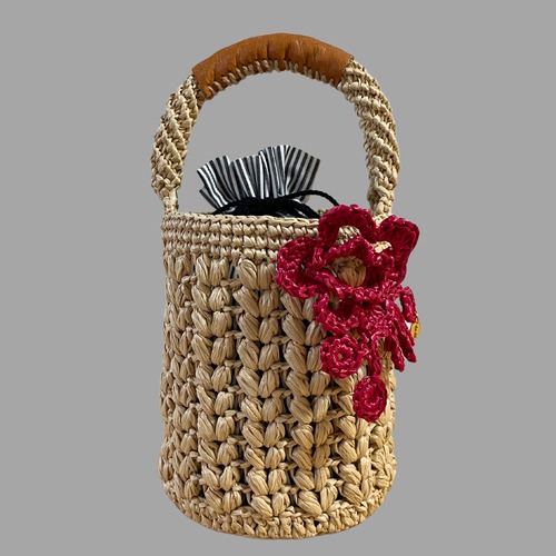 Raffia Bucket Bag with 1 Flower (インナーは別売り)ラフィアバッグと選べるフラワーチャーム