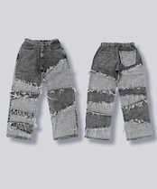 ◆ブロッキング フリンジ加工 ワイドデニムパンツ◆be-5273y233