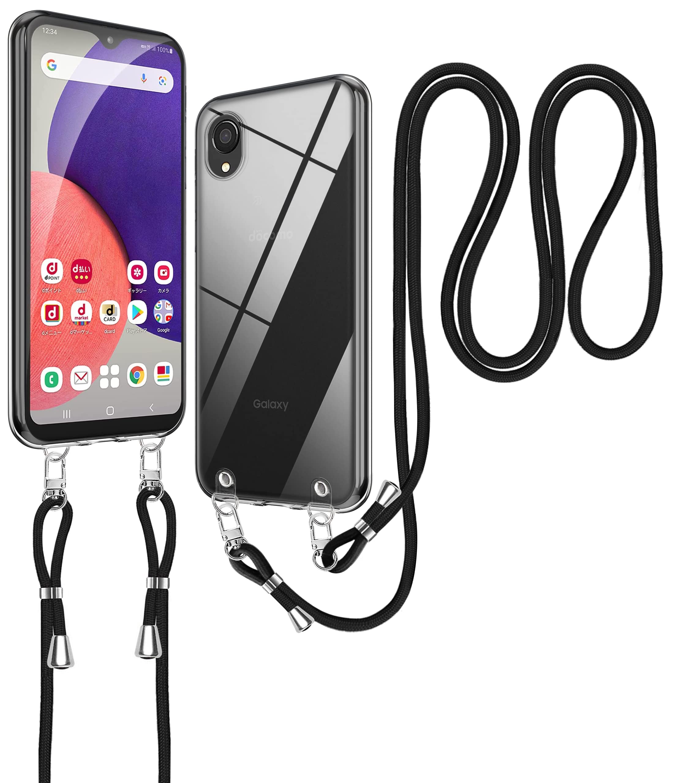 NISIILNG Galaxy A22 用 ケース クリア ショルダー SC-56B カバー ストラップ付き