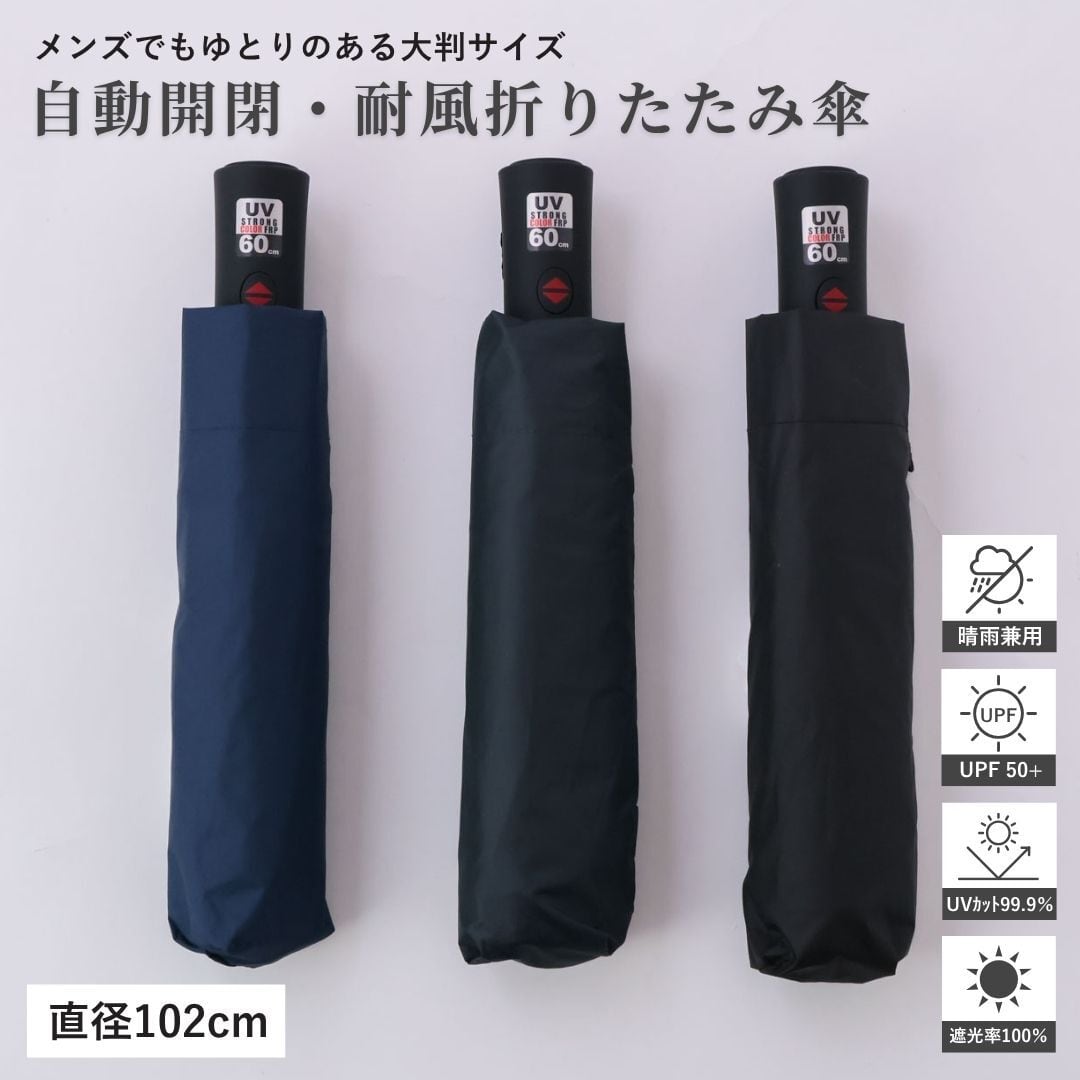 【送料無料】 折りたたみ傘 自動開閉 晴雨兼用 メンズ 男性 丈夫 耐風 日傘 ワンタッチ 大きい 大きめ 梅雨 紫外線 UVカット 便利 遮熱 シンプル 無地 プレゼント ギフト ネイビー グレー ブラック 中谷 425-040 Nt011
