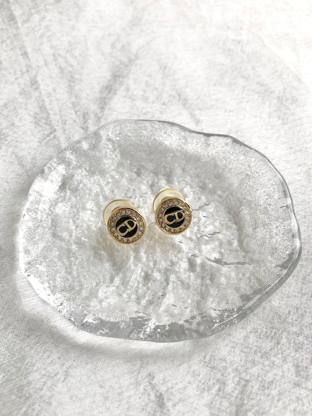Christian Dior クリスチャン ディオール ピアス ゴールド×ブラック CDロゴ ラインストーン vintage ヴィンテージ オールド twgnkz