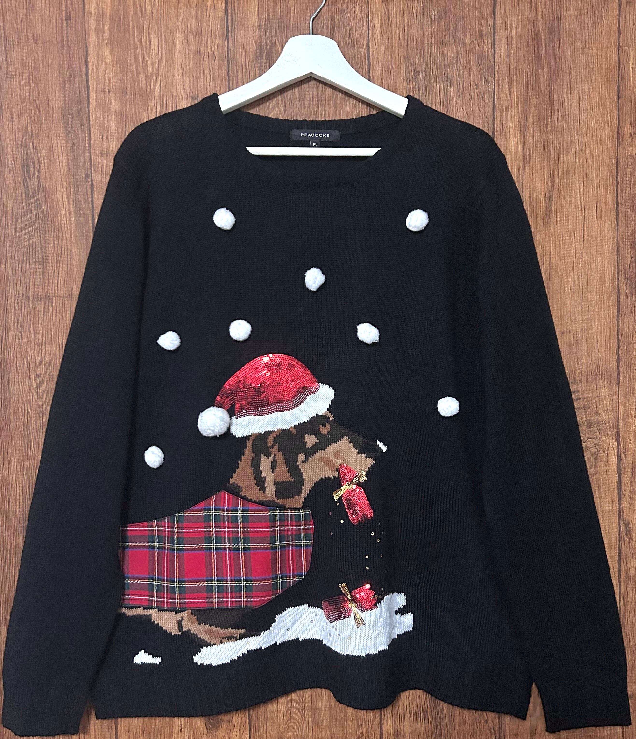 USA古着】クリスマス アグリーセーター USA古着 ベスト 刺繍 ネイビー 