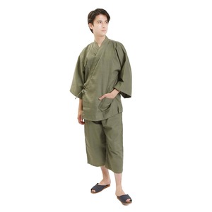 館内着 リネン対応 バニラン織 作務衣 上下セット メンズ F/2Lサイズ グリーン 単品