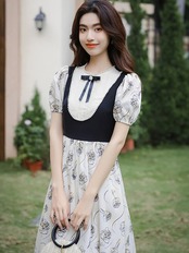 【0038】Vintage Floral French Short Sleeve Dress