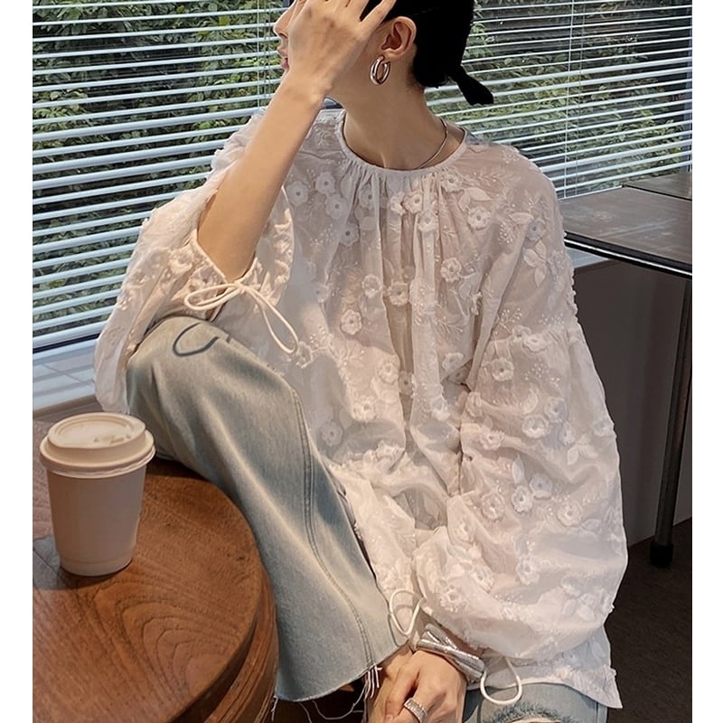 刺繍フラワー パフスリーブブラウス 204033