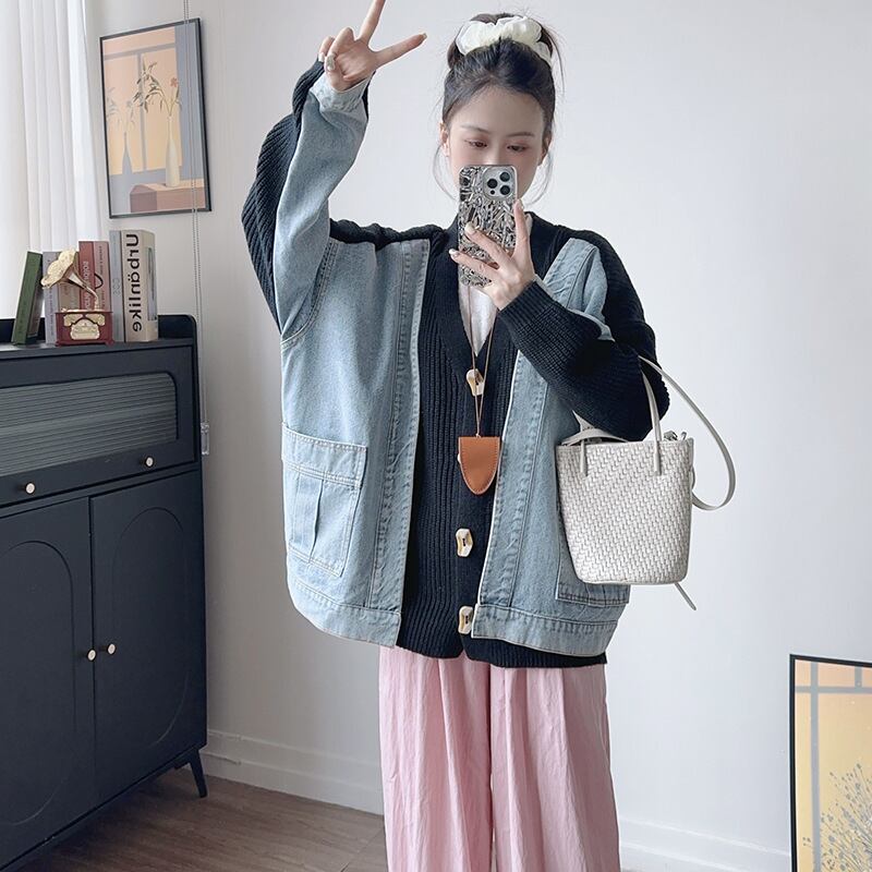 【outer】カジュアルニットカーディガン Q6482