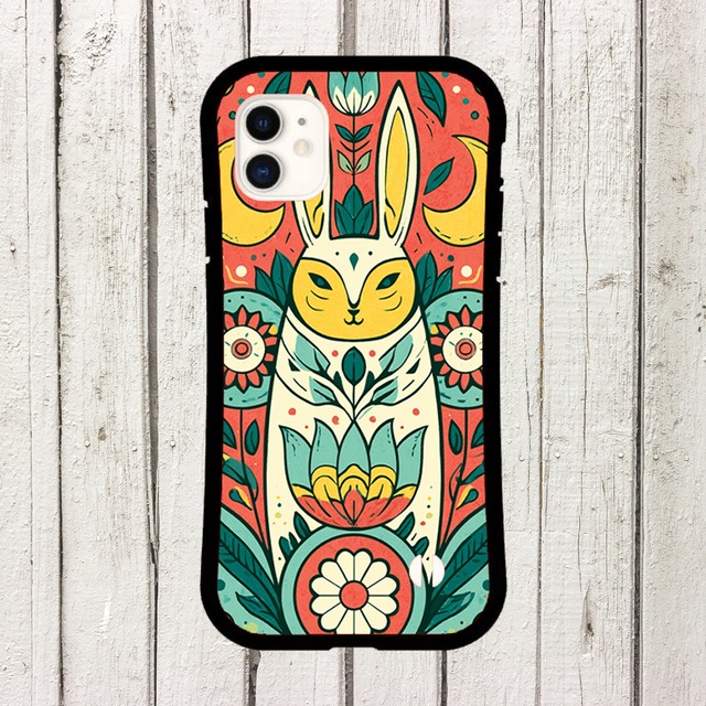 受注生産 iPhoneケース 猫と花のサイケ民芸柄｜猫モチーフ PSYF066B