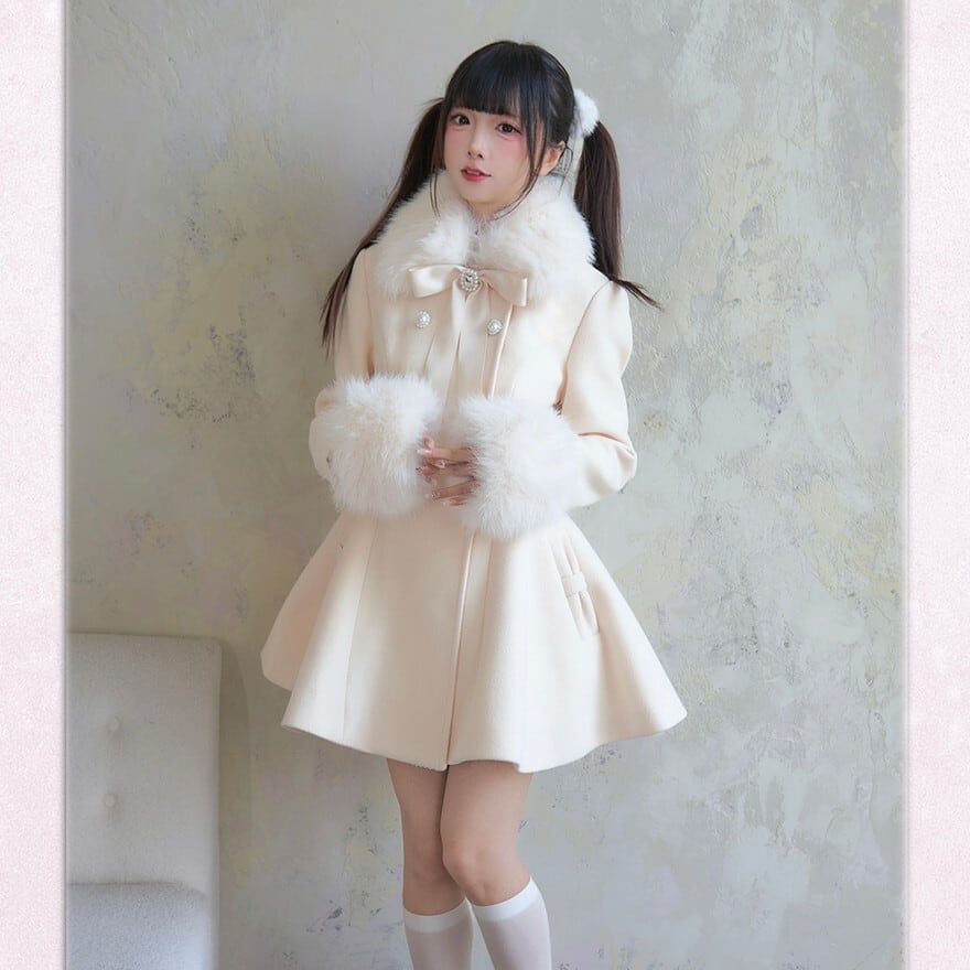 量産型 フェイクファー ふかふかコート ネックリボン ビシュ― 冬服