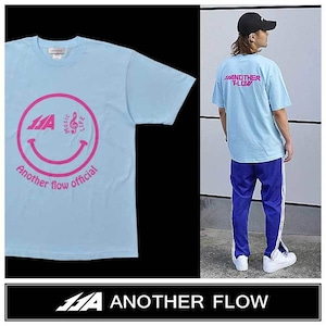 ANOTHER FLOW(アナザーフロー) ネオン スマイルマーク Tシャツ ライトブルー×ピンク