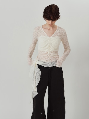 Lace Gathered Top / WHITE