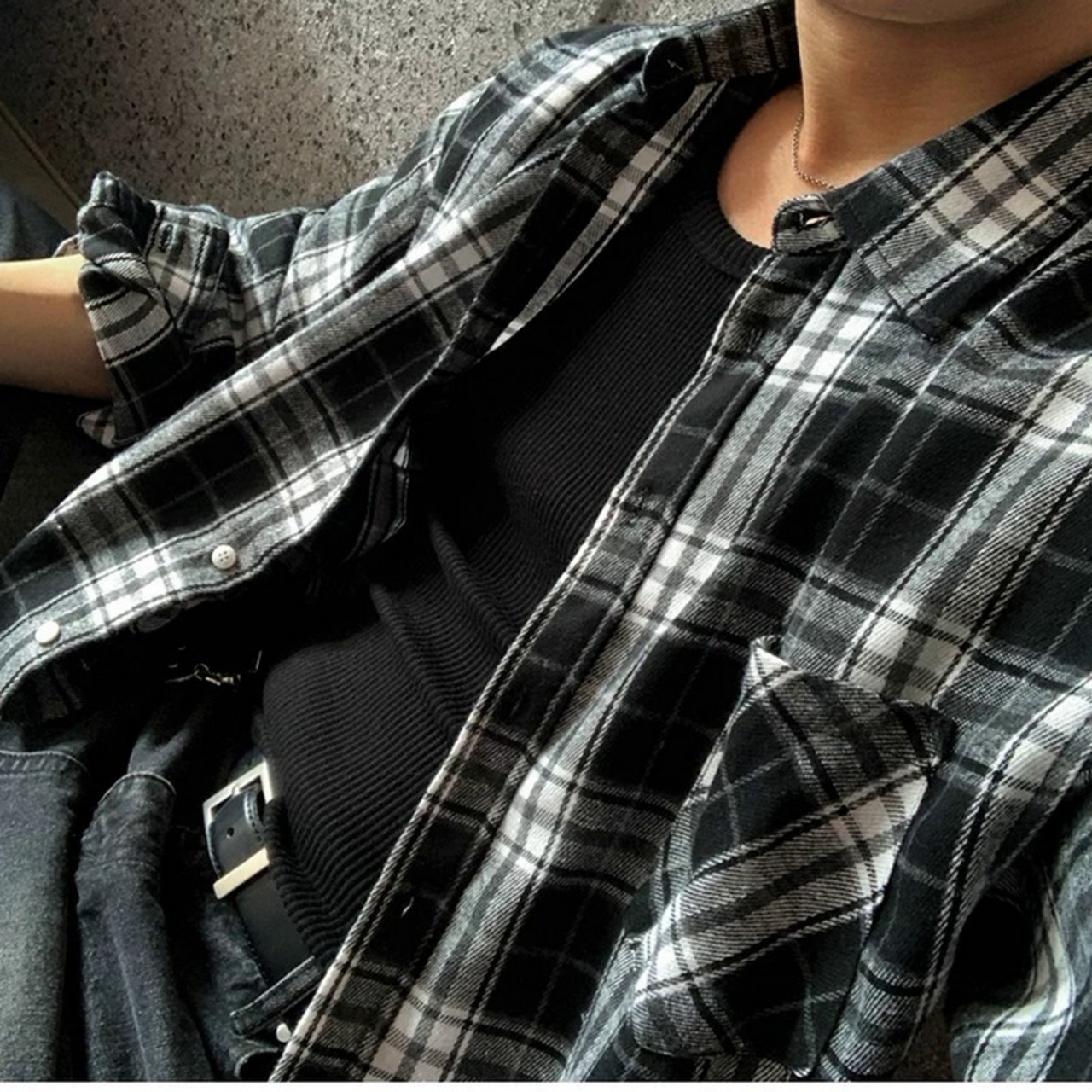 レトロブラックチェック柄シャツ　1247