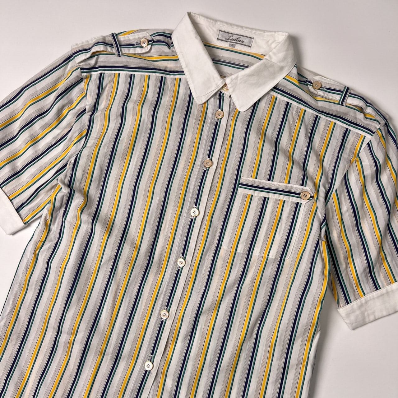 Leilian レリアン マルチストライプ 半袖シャツ 9/ホワイト/ブラウス