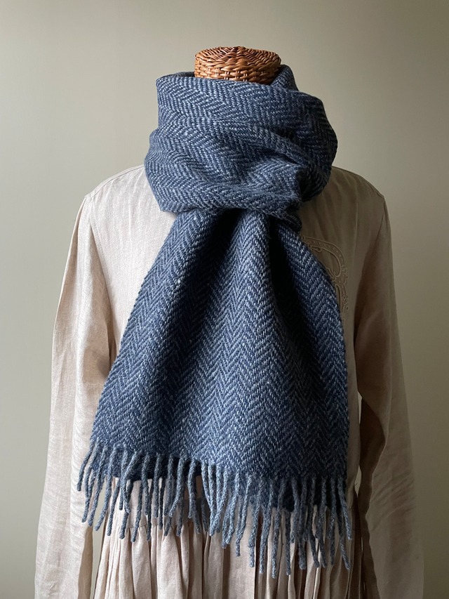 　ホームスパンマフラー　杉綾　紺