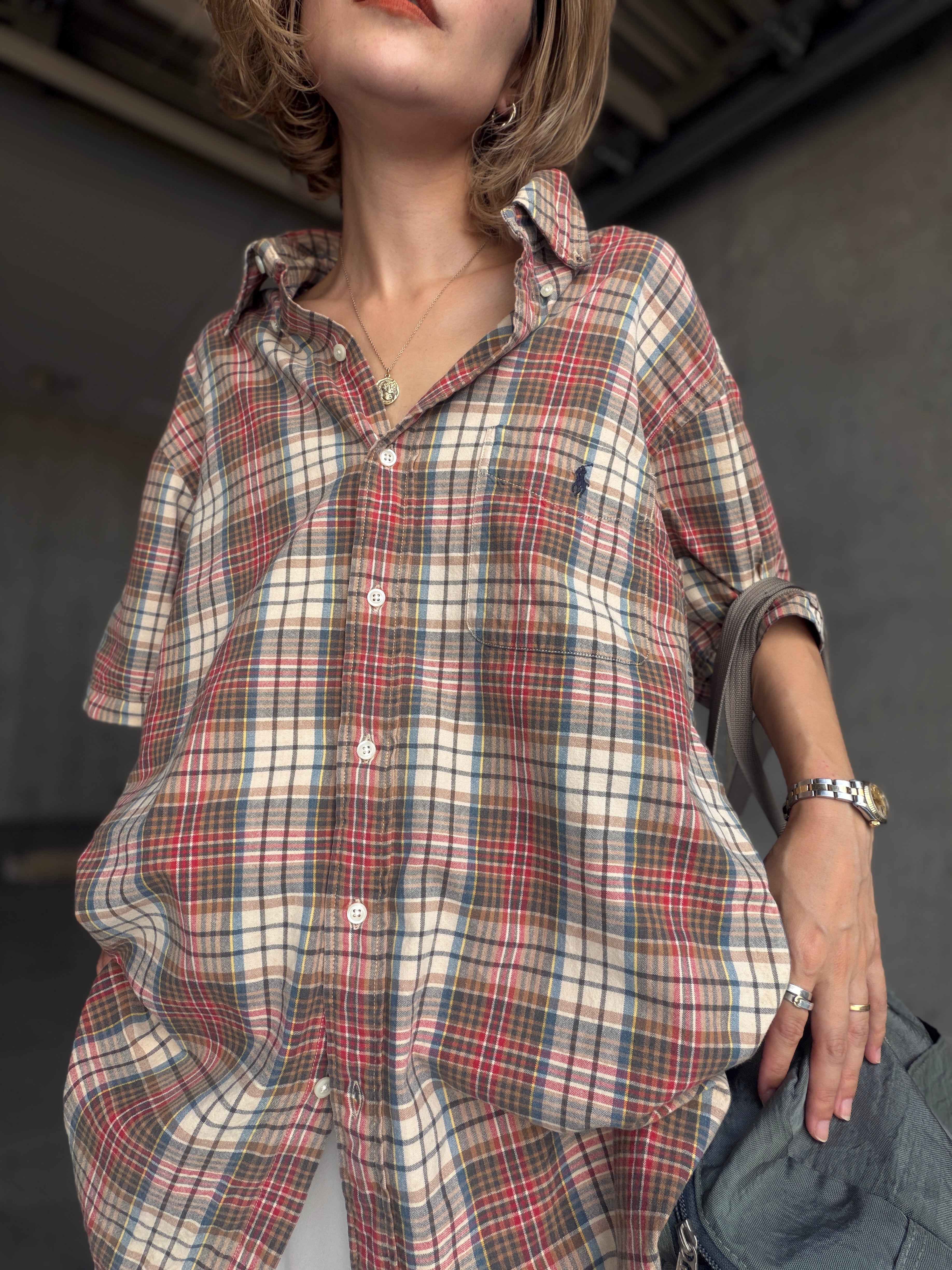 (SH1434)POLO SPORT Mdras checked half sleeve BD cotton shirt
